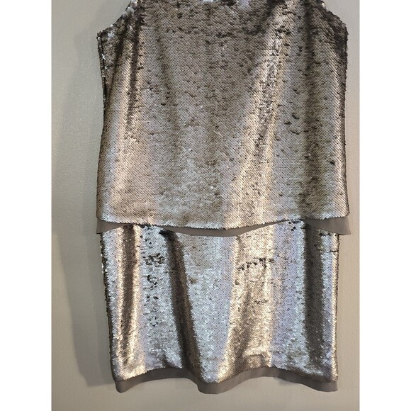 BANANA REPUBLIC Strappy Silver Sequin Mini Dress Size 12 Silk Overlay Party - Picture 5 of 12
